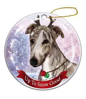 Holiday Pet Gifts Fawn Brindle Greyhound Dog Porcelain Christmas Ornament Holiday Pet Gifts Fawn Brindle Greyhound Dog Porcelain Christmas Ornament