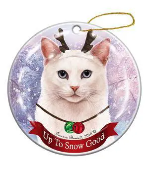 Holiday Pet Gifts White Shorthaired Blue Eye Cat Porcelain Christmas Ornament Holiday Pet Gifts White Shorthaired Blue Eye Cat Porcelain Christmas Ornament