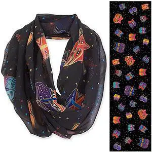 Laurel Burch Artistic Infinity Scarf (202A Feline Faces Black) Laurel Burch Artistic Infinity Scarf (202A Feline Faces Black)