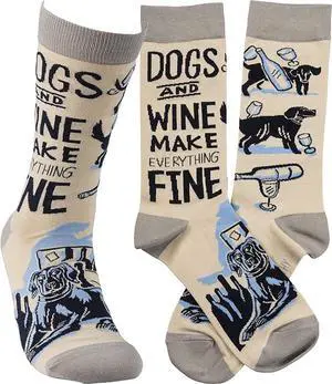 Primitives by Kathy Unisex Socks - Dogs and Wine Make Everything Fine Primitives by Kathy Unisex Socks - Dogs and Wine Make Everything Fine