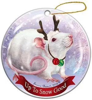 Holiday Pet Gifts Rat White Pink Eyed Porcelain Christmas Ornament Holiday Pet Gifts Rat White Pink Eyed Porcelain Christmas Ornament