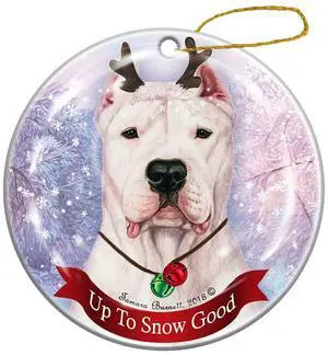 Holiday Pet Dogo Argentino Cropped Reindeer Dog Porcelain Christmas Ornament Holiday Pet Dogo Argentino Cropped Reindeer Dog Porcelain Christmas Ornament