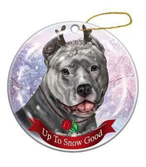 Holiday Pet Gifts Blue Pit Bull Cropped Dog Porcelain Christmas Ornament Holiday Pet Gifts Blue Pit Bull Cropped Dog Porcelain Christmas Ornament