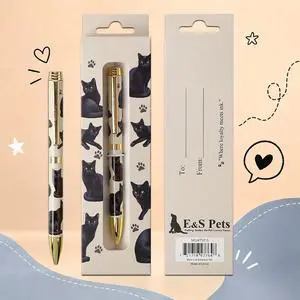E&S Pets Refillable Ball Point Pen in Gift Box, Black Cat E&S Pets Refillable Ball Point Pen in Gift Box, Black Cat