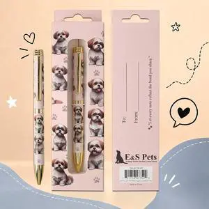 E&S Pets Refillable Ball Point Pen in Gift Box, Tan/White Shih Tzu Puppy Cut E&S Pets Refillable Ball Point Pen in Gift Box, Tan/White Shih Tzu Puppy Cut