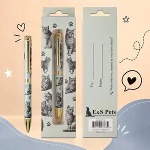 E&S Pets Refillable Ball Point Pen in Gift Box, Silver Tabby Cat E&S Pets Refillable Ball Point Pen in Gift Box, Silver Tabby Cat