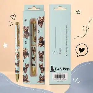 E&S Pets Refillable Ball Point Pen in Gift Box, Yorkshire Terrier Dog Teal Pen E&S Pets Refillable Ball Point Pen in Gift Box, Yorkshire Terrier Dog Teal Pen