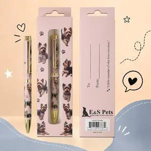 E&S Pets Refillable Ball Point Pen in Gift Box, Yorkshire Terrier Pink Pen E&S Pets Refillable Ball Point Pen in Gift Box, Yorkshire Terrier Pink Pen