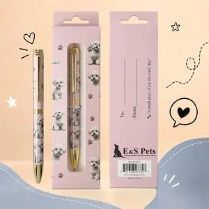 E&S Pets Refillable Ball Point Pen in Gift Box, Bichon Frise Dog E&S Pets Refillable Ball Point Pen in Gift Box, Bichon Frise Dog