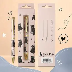 E&S Pets Refillable Ball Point Pen in Gift Box, Black Pug Dog E&S Pets Refillable Ball Point Pen in Gift Box, Black Pug Dog