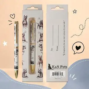 E&S Pets Refillable Ball Point Pen in Gift Box, Brindle & White Pit Bull Dog E&S Pets Refillable Ball Point Pen in Gift Box, Brindle & White Pit Bull Dog