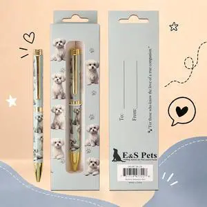 E&S Pets Refillable Ball Point Pen in Gift Box, Maltese Dog E&S Pets Refillable Ball Point Pen in Gift Box, Maltese Dog