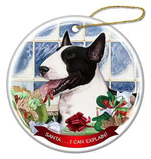 Bull Terrier Black/White Dog Porcelain Ornament Pet Santa I Can Explain Bull Terrier Black/White Dog Porcelain Ornament Pet Santa I Can Explain