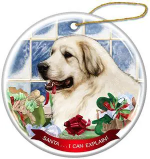 Great Pyrenees Dog Porcelain Hanging Ornament Pet Gift 'Santa.. I Can Explain!' Great Pyrenees Dog Porcelain Hanging Ornament Pet Gift 'Santa.. I Can Explain!'
