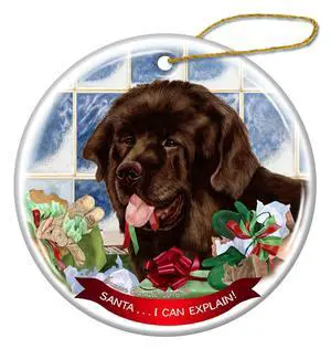 Chocolate Newfoundland Dog Porcelain Ornament Pet Gift 'Santa.. I Can Explain!' Chocolate Newfoundland Dog Porcelain Ornament Pet Gift 'Santa.. I Can Explain!'