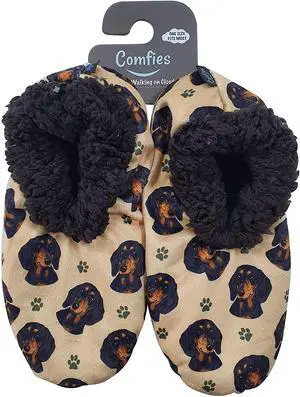 Comfies Womens Black Dachshund Dog Slippers - Sherpa Lined Animal Print Booties Comfies Womens Black Dachshund Dog Slippers - Sherpa Lined Animal Print Booties