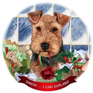 Black and Tan Welsh Terrier Dog Porcelain Ornament 'Santa.. I Can Explain! Black and Tan Welsh Terrier Dog Porcelain Ornament 'Santa.. I Can Explain!