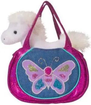 Douglas Cuddle Toys Shimmering Butterfly Sak Purse with White Horse Plush Toy