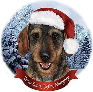Holiday Pet Gifts Dachshund Wire Wild Boar Santa Hat Dog Porcelain Ornament Holiday Pet Gifts Dachshund Wire Wild Boar Santa Hat Dog Porcelain Ornament