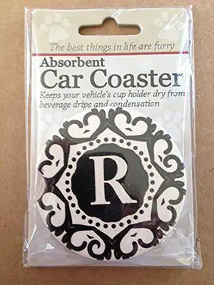 ES Pets Absorbent Stoneware Car Cup Holder Coaster, Initial R ES Pets Absorbent Stoneware Car Cup Holder Coaster, Initial R