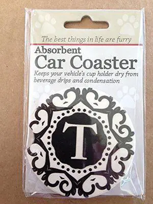 ES Pets Absorbent Stoneware Car Cup Holder Coaster, Initial T ES Pets Absorbent Stoneware Car Cup Holder Coaster, Initial T