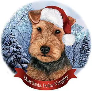 Holiday Pet Gifts Welsh Terrier (Black and Tan) Santa Hat Dog Porcelain Ornament Holiday Pet Gifts Welsh Terrier (Black and Tan) Santa Hat Dog Porcelain Ornament