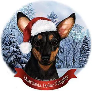 Holiday Pet Gifts Chiweenie Black and Tan Santa Hat Dog Porcelain Ornament Holiday Pet Gifts Chiweenie Black and Tan Santa Hat Dog Porcelain Ornament