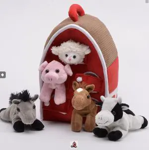 Plush Horse Barn with 5 Farm Animals in Play Carrying Barn Case Plush Horse Barn with 5 Farm Animals in Play Carrying Barn Case