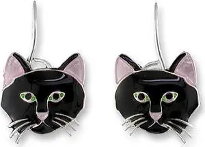 Paul Brent Silver Plated Black Cat Face Dangle Earrings Paul Brent Silver Plated Black Cat Face Dangle Earrings