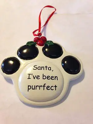 Ceramic Paw Print Christmas Ornament "Santa, I've Been Purrfect" Ceramic Paw Print Christmas Ornament "Santa, I've Been Purrfect"