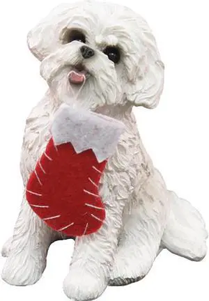 Sandicast Bichon Frise with Stocking Christmas Ornament by Sandicast Sandicast Bichon Frise with Stocking Christmas Ornament by Sandicast