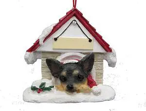 Chihuahua Black & Tan Doghouse Ornament Hand Painted Easily Personalized " Chihuahua Black & Tan Doghouse Ornament Hand Painted Easily Personalized "