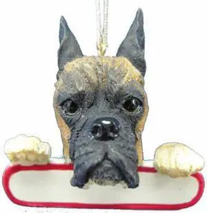 Boxer Ornament Brindle "Santa's Pals" With Personalized Name Plate Boxer Ornament Brindle "Santa's Pals" With Personalized Name Plate