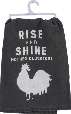 Primitives by Kathy Black Cotton Dish Towel, Rise and Shine Mother Cluckers, Primitives by Kathy Black Cotton Dish Towel, Rise and Shine Mother Cluckers,