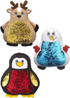 Ganz Holiday Sequin Pillows, Set of 3 - Penguin, Snowman, Reindeer 14" Ganz Holiday Sequin Pillows, Set of 3 - Penguin, Snowman, Reindeer 14"