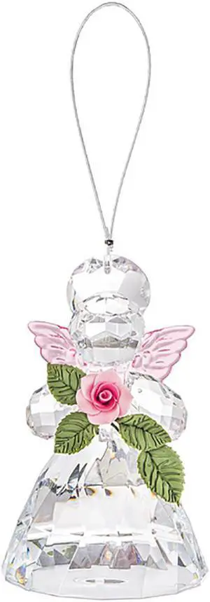 Colorful 3.5 Inch Sacred Rose Angel Ornament/Sun-catcher (Pink Flower & Wings)