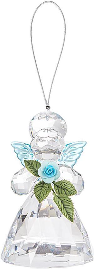 Colorful 3.5 Inch Sacred Rose Angel Ornament/Sun-catcher (Blue Flower & Wings)