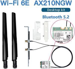 FV-AXE210NG Wi-Fi 6E Desktop Kit Wireless Adapter Bluetooth 5.2 + 3000Mbps 2.4Ghz 5Ghz 6Ghz M.2 2230 Key E With Intel AX210 AX210NGW 802.11ax/ac Support MU-MIMO OFDMA Windows 10/11 With 6Dbi Antenna