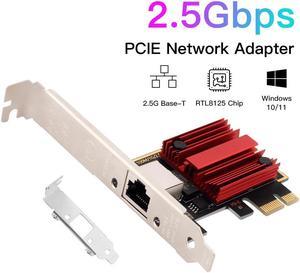 2.5GBase-T PCIe Network Adapter, 2500/1000/100Mbps PCI Express Gigabit Ethernet Card RJ45 LAN Controller Support Windows Server/Windows, Standard and Low-Profile Brackets Included PCIe to 2.5 Gigabit
