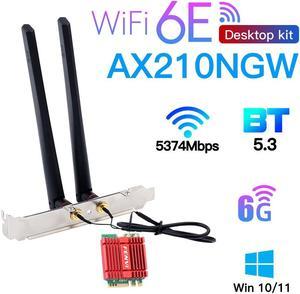 10Dbi Antenna Wi-Fi 6E AX210 Bluetooth 5.3 5374Mbps 2.4Ghz 5Ghz 6Ghz  802.11ax/ac M.2 2230 Key E Desktop Kit Wireless Adapter AX210NGW Windows  10/11