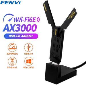 Fenvi WiFi 6E Tri-Band 3000Mbps USB 3.0 Adapter FU-AXE3000 WiFi6 USB Adapter for Desktop PC Wireless 5Ghz 6GHzGigabit Speed (Up to 2.4Gbps)  High Gain Antenna, MU-MIMO,WPA3, Supports Windows 11/10