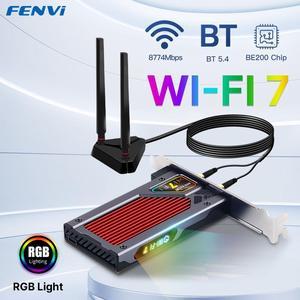 Fenvi WiFi 7 8774Mbps PCIe Wi-Fi Card with Bluetooth 5.4, 802.11be Tri-Bands(6GHz/5G/2.4G) Wireless Adapter, RGB Lighting, Supports Win 10/11(64bit),WPA3 Network Security,Not Support AMD