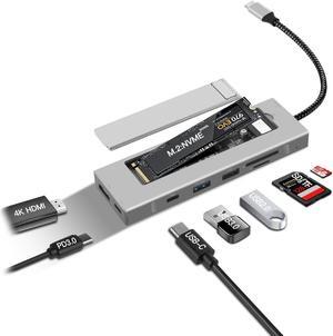 Fenvi 8 in 1 USB-C Hub with M.2 NVMe/SATA SSD Enclosure, 10Gbps 4K HDMI, 100W PD, USB-C 3.1 & USB 3.1, USB 2.0,  SD/TF Reader, Aluminum Alloy USB Type C SSD Enclosure for Laptop Macbook PC