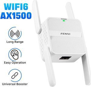 Fenvi AX1500 WiFi 6 Range Extender, WiFi Repeater, Access Point, Media Bridge with 4x External Antenna Dual Band 1500Mbps Wi Fi Booster,802.11AX,WPS Easy Set Up, Wall Plug, AP and Wireless Router