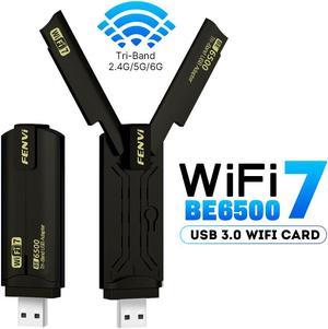 fenvi WiFi 7 BE6500 USB Adapter, Tri-Band 6G/5G/2.4G USB Dongle High Gain Long Range USB 3.0 Wi-Fi 7 Wireless Network Adapter for Desktop PC Plug and Play on Windows 11/10