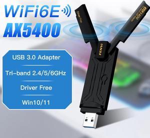 Fenvi WiFi 6E 5400Mbps USB 3.0 Adapter FU-AXE5400 WiFi6E USB Adapter for Desktop PC Tri-Band Wireless Gigabit Speed New 6GHz Band High Gain Antenna, WPA3, Supports Windows 11/10