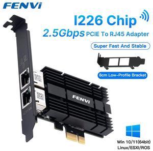 fenvi Dual Ports Gigabit NIC for Intel I226 Controller, 2.5G PCI Express Gigabit Network Card, 2.5G/1G/100Mbps PCIe Ethernet Adapter RJ45 LAN with Standard & Low Profile Brackets, for Windows 10/11