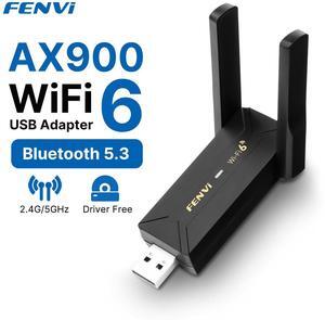 fenvi 2-In-1 USB WiFi Bluetooth 5.3 Adapter, AX900 Wi-Fi 6 USB Dongle with 5GHz/2.4GHz Dual Band, Wireless USB Receiver Free Driver Support Windows 10/11