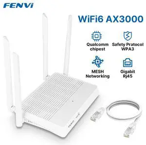 fenvi WiFi 6 AX3000 Router Dual Band Gigabit Wireless Internet Router,Long Range Coverage with 4*5dBi High-Gain Antennas,Support WPA3, VPN, IPV6,MU-MIMO, OFDMA