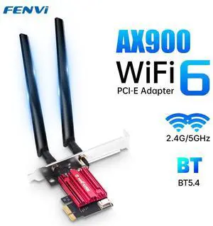Fenvi FV-AX900Pro Wi-Fi 6 PCIe Network Card Bluetooth 5.4 Dual Band 900Mbps up to 286Mbps(2.4Ghz),600Mbps(5Ghz),802.11AX with Heat Sink Wireless Adapter For Desktop PC